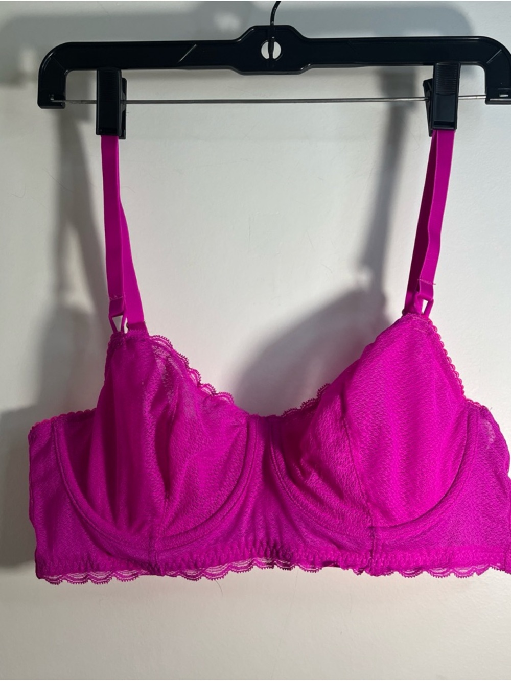 Auden Hot Pink Fuchsia Lace Underwire Bra Unlined Sheer Adjustable Straps 38B